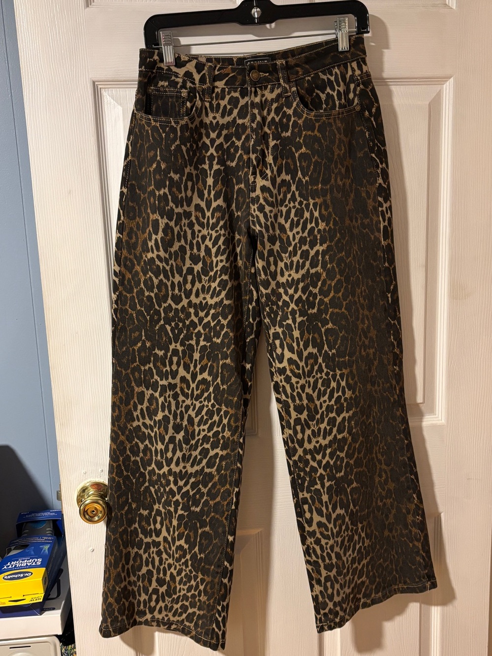 Refine Leopard Print Wide-Leg Jeans in Brown, Tan and Black 4